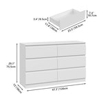 Furniouse Modern 6 Large Storage Drawers Dresser for Clothes Organizer, White Modern Chest of Drawers for Closet, 47" Long Drawer Organizer Cabinet for Bedroom, Living Room, Entryway, Hallway - size: 15"D x 47.3"W x 29.7"H (6 Drawers)