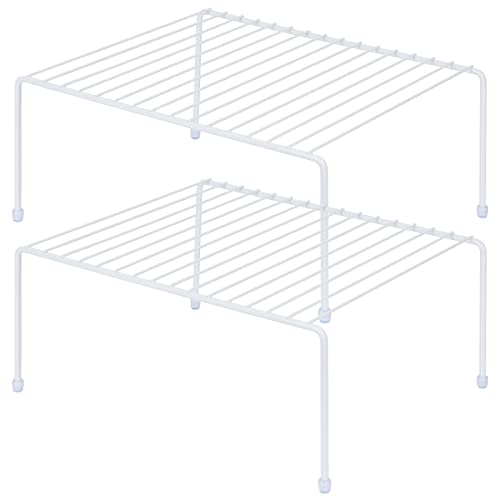 SIBAO Kitchen Cabinet Storage Shelf Rack/Plastic Feet - (13.1 x 10.2 Inch) - Steel Metal - Rust Resistant Finish - Cups, Dishes, Cabinet & Pantry Organization (2, White) - color: White