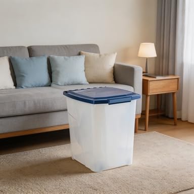 Clean 25 lb Airtight Dog and Cat Food Storage Bin with Locking Lid – Space-Saving Plastic Container for Pantry; Cupboard; and Pet Feeding Station
