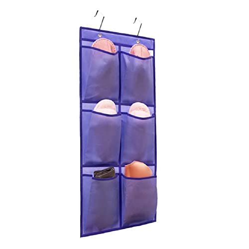 Over The Narrow Door Shoe Organizer Hanging 6 Large Fabric Pockets Back Door Shoe Holder for Closet with 2 Hooks (PURPLE) - color: PURPLE