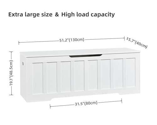 VANKILEY 51.2" Storage Chest Extra Large,Storage Bench with 2 Safety Hinges,Shoe Bench,51.2 * 15.7 * 19.1 inches,Wooden Trunk for Bedroom,livingroom,entryway,Supports 220 lb,Easy Assembly(White). - color: White