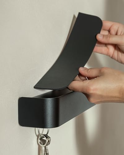 Kazai. Key Holder for Wall 'Tone' | Minimalist Key Hooks Design from Berlin | Modern Key Hanger with Metal Shelf | Key Hook Wall Mounted as Hallway Furniture | Black - color: Black