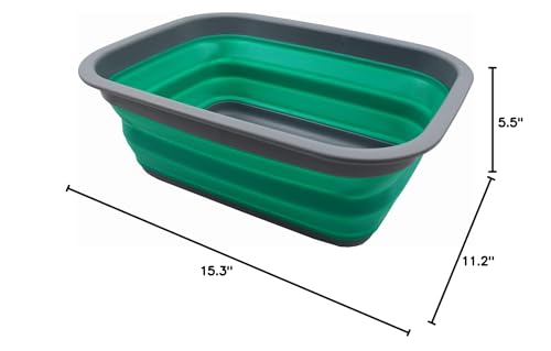 SAMMART 9.2L (2.37Gallon) Collapsible Tub - Portable Outdoor Picnic Basket/Crater - Foldable Shopping Bag - Space Saving Storage Container (M, Dark Grey/Bluish-Green) - color: Dark Grey/Bluish-green