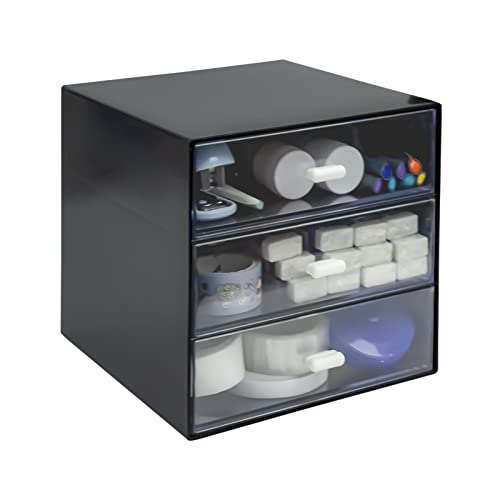 Desk Organizer with Drawer, Desk Storage Box, Plastic Office Stationery Supplies Organizers, Desktop Organizer for Office School Home (3 drawer, Black) - color: Black, style: 3 drawer