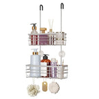 HapiRm Hanging Shower Caddy Organizer - No Drilling Shower Organizer with Hooks, Rustproof & Waterproof 304 Stainless Steel Bathroom Shelves - Silver - color: Silver