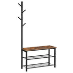 HOOBRO Coat Rack Shoe Bench, 3-Tier Shoe Rack, Industrial Shoe Organizer Storage Bench, Entry Bench with Mesh Shelves, for Entryway, Living Room, Hallway, Easy Assembly, Rustic Brown BF12HX01