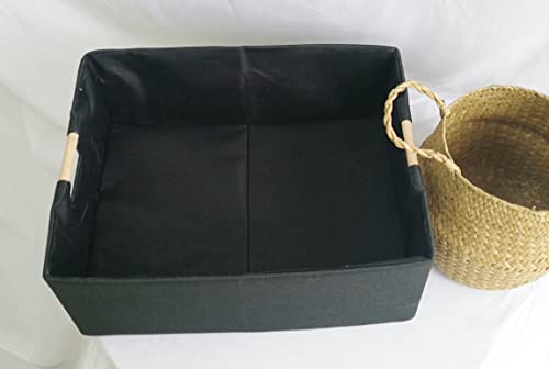 Storage Bin for Shelves Rectangle Closet Baskets Foldable Box with Handles Black Storage Boxes for Home Office Car Dormroom - color: Black-2sets