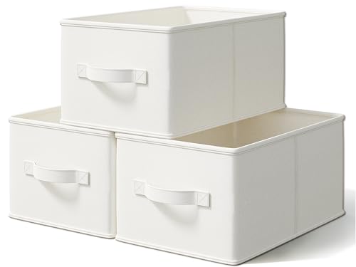 LayerSpace 3 Pack Fabric Storage Bins for Shelves | 16.25x12x10in Closet | Collapsible Bins for Organization | Linen Clothes Storage Bins | White & Ivory - color: White & Ivory, size: 3pcs-16.25"x12"x10"