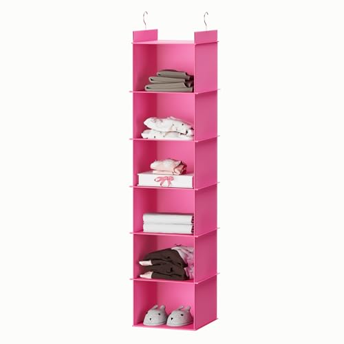 YOUDENOVA Hanging Closet Organizer, 6-Shelf Closet Hanging Shelves, Pink - color: Pink, size: 6-Tier