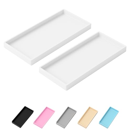 Vanity and Bathroom Tray, 7.7" ABS Countertop Organizer,Waterproof Vanity Tray for Toilet Tank,Perfume,Soap,Keys,Bathroom Accessories,Kitchen and Bath Trays,Non Slip Small Trays,White,2 Pack - color: White, size: 7.7'' x 4'' x 0.7'' (2 Pack)