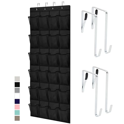 GORILLA GRIP Over the Door Shoe Organizer, 24 Large Breathable Mesh Pockets, Space Saving Hanging Storage Holder, Closet Rack Hanger Holds Up to 40 lbs, Hangs on Closets for Shoes, Accessories, Black - color: Black, size: 24 Pockets/4 Hooks