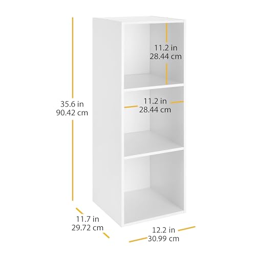Whitmor 3 Cube Bookcase, 3 Tier Stackable MDF Bookself, Open Storage Display Organizer, Storage Cabinet for Living Room, Bedroom, Home, Office, 12.2" L x 11.7" W x 35.6" H, White - color: White, size: 3 Cube Stackable