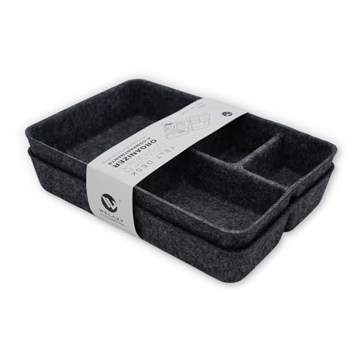 Welaxy 2-piece Junk Drawer Organizer bin 4 Compartments Office home dorm 2 dividers Felt Trays Drawers Multi-Purpose Storage (Charcoal x 2) - color: Charcoal
