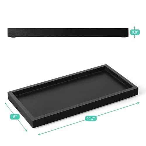 ALELION 11.7" Bathroom Vanity Tray for Counter - Black Wood Decorative Tray for Toilet Tank Makeup Perfume Jewelry Catchall Coffee Table - Wooden Kitchen Countertop Organizer for Soap Dispenser - color: Black, size: 6" x 0.8" x 11.7"