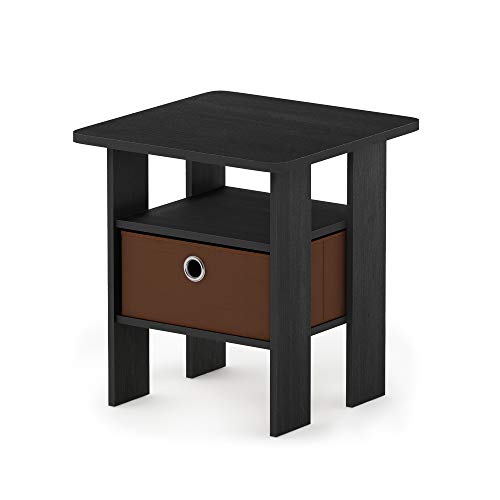 Furinno ANDREY Side Table, End Table, Night Stand with Open Shelves and Storage Bin, Bedside Table, for Living Room, Bedroom, Americano - color: Americano/Medium Brown, size: 1-Pack, Center Bin