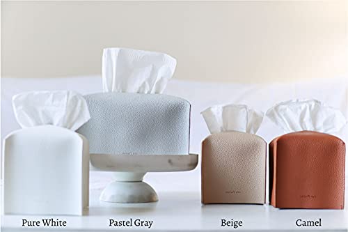Tissue Box Cover Holder, Square with Bottom Belt by Carrot's Den - PU Leather Decorative Organizer for Tabletop, Bathroom, Car, Office | Camel - color: Camel