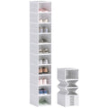 HOMCOM 10 Pack Foldable Shoe Organizer, Plastic No Assembly Stackable Shoe Storage Box with Clear Door, Space Saving, Fit up to US Size 10, White
