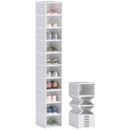HOMCOM 10 Pack Foldable Shoe Organizer, Plastic No Assembly Stackable Shoe Storage Box with Clear Door, Space Saving, Fit up to US Size 10, White