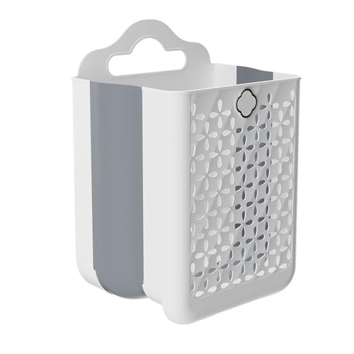 Collapsible Laundry Hamper, Household Foldable Dirty Wall Hanging Multi-Functional Hollow Storage Basket Large Capacity Storage Bucket, Plastic Collapsible Hanging Laundry Basket with Carry Handle