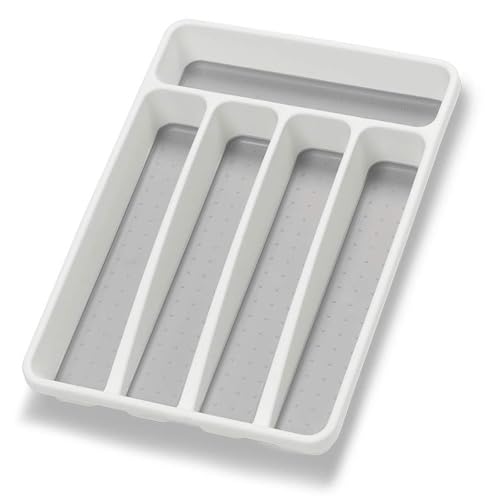Loyareal Silverware Organizer Utenisl Organizer Holder Kitchen Drawer Organizer Plastic Silverware Tray for Drawer Flatware Organizer 5 Compartment White - color: White, size: 5 Slots
