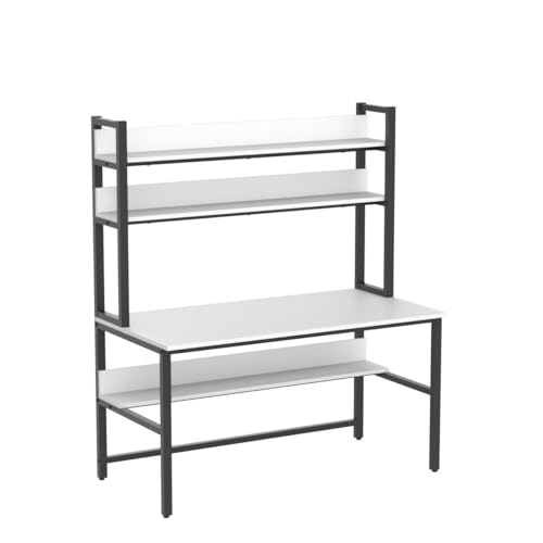 Aquzee Computer Desk, Easy Assembly Gaming Table with Hutch and Shelves, 4 Tiers Desk with Large Wood Desktop, Metal Legs, Ideal for Storage Study Work Writing Homework, White, 55Wx65Hx23.6D Inches - color: White, size: 55inch