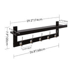 SMIBUY Coat Hooks with Shelf Wall-Mounted, 29.2 Inch Entryway Coat Rack for Wall, Bamboo Hanging Shelf with 5 Double Metal Hooks for Bathroom, Bedroom, Kitchen, Living Room, Mudroom (Black+Silver) - color: Black+Silver