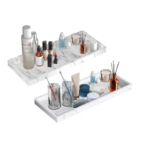 BBK Bathroom Vanity Tray 11.8 in- 2 Pack(Large) Silicone Bathroom Tray for Counter, Perfume Key Trinket Ring Tray, Decor Soap Dispenser Countertop Tray for Kitchen Sink Organization(Faux Marble Look) - color: -Marble Gray (2-pack Large)