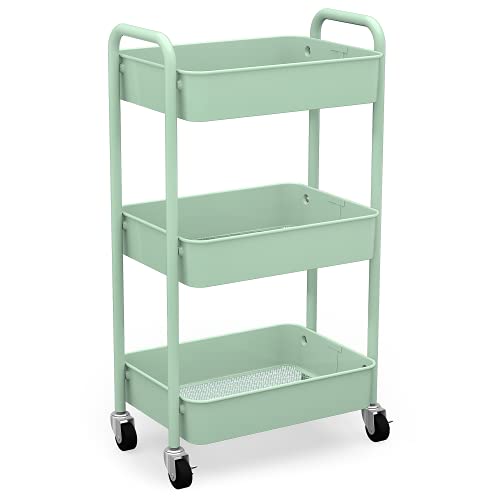 CAXXA 3-Tier Rolling Metal Storage Organizer - Mobile Utility Cart, Kitchen Cart with Caster Wheels (Aqua Green) - color: Aqua Green