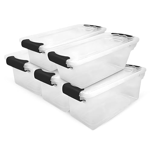 HOMZ 5-Pack Latching Lid, Clear Plastic Storage Organizer Bins, 7.5 Quart, Gray Latch - Stackable Organizing Containers for Home, Garage, and Office - color: Gray, size: 7.5 QT (5 Pack)