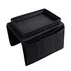 Couch Sofa Armrest Organiser with Cup Holder Tray Chair TV Remote Holder Bedside Storage Pocket Bag for Cellphone Tablet Notepad Book Magazines DVD Eyewears Drinker Snacks Holder Pouch - color: Black (with top tray)