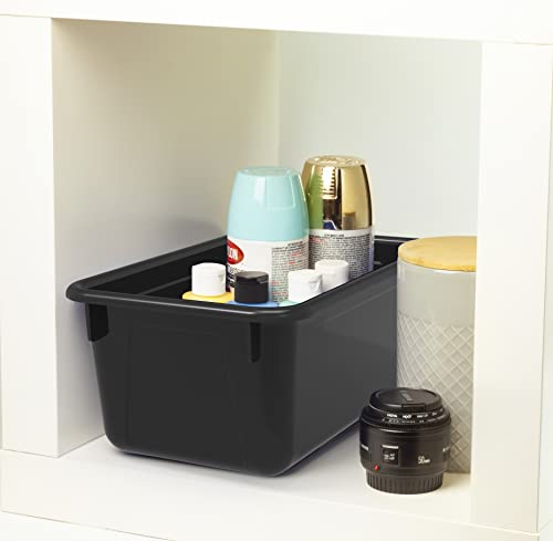 Storex Small Cubby Bins – Plastic Storage Containers for Classroom with Non-Snap Lid, 12.2 x 7.8 x 5.1 inches, Black, 5-Pack (62463U05C) - color: Black, style: Bin with Cover