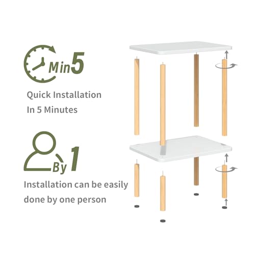 Apicizon 2 Tier End Table, Small Side Table with Solid Wood Legs, Boho Bedside Table with Storage Shelf, Nightstand for Small Spaces, Bedroom, Living Room, Entryway, Easy Assembly, White+Natural - color: White+natural, size: 1 Set, style: 2 Tier
