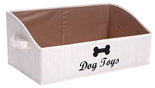 Morezi Linen-cotton blend dog toy basket and dog toy box, dog toy basket storage - Perfect for organizing pet toys, blankets, leashes, chew toys - Beige - Dog - color: Dog Beige