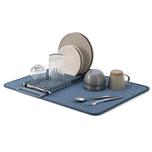 Umbra Udry Dish Rack and Microfiber Drying Mat – Space-Saving Design Folds Up for Easy Storage, Basic Rack, Slate Blue - color: Slate Blue, style: Basic Rack