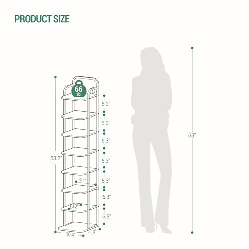 Hzuaneri 8 Tiers Vertical Shoe Rack, Narrow Shoe Tower, Tall Shoes Shelf with 2 Hooks, Adjustable Shelves, Corner Shoes Shelves for Small Spaces, Entryway, Living Room, Black SR04304B - color: Black, size: 8 Tier(11.8"D x 10.4"W x 53.2"H)