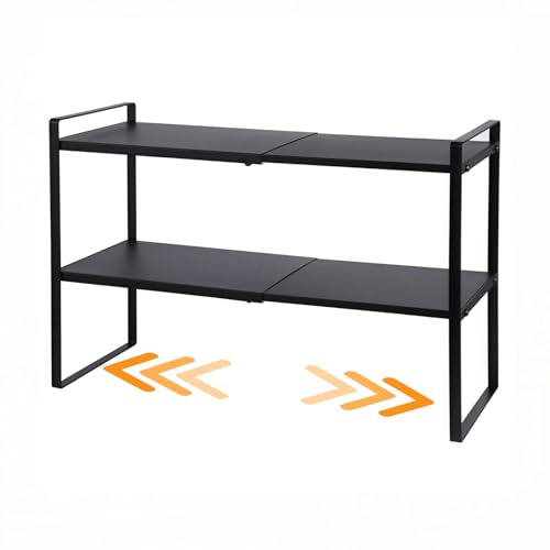 2-Tier Expandable Shelf Organizer for Kitchen Cabinet, Countertop, Pantry & Under-Sink Storage(black) - color: Black, size: 8.2''D * 12.2-21.6''W * 14.2''H(2 Tier)