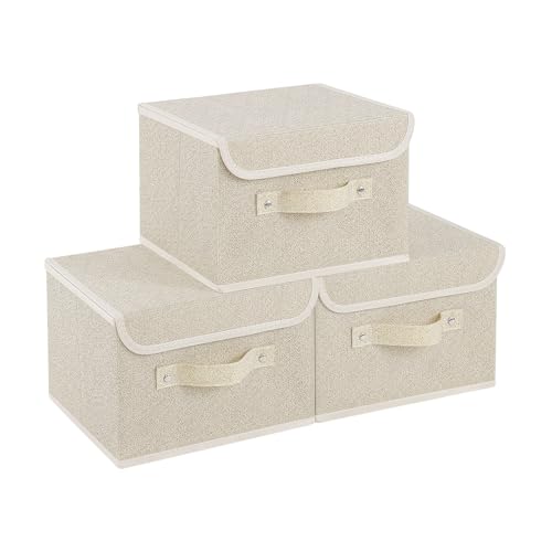 Fabric Storage Bins Cube Organizers with Flip-Top Lid and Handles,Storage Boxes for Organizing Home,Office,and Closet,Grey and Beige,3 Pack 10.2 X 7.9 X 6.7 in - color: Beige/Gray, size: 10.2x7.9x6.7in(3-pack)
