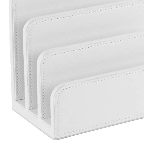 OSCO Faux Leather Mail Sorter & Envelope Organiser – Desk File Storage Stand with Display Slots – Modern Letter Holder Tray Minimalist Home & Office – White - color: White