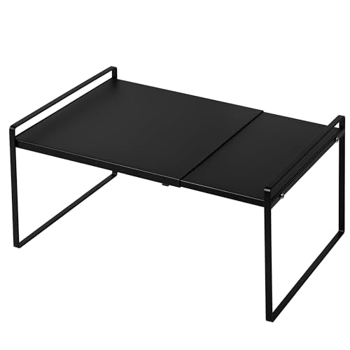 Nxconsu Expandable Cabinet Shelf Organizer Riser for Kitchen Pantry Cupboard Under Sink Countertop Home Storage Organization Rack Space Saver Freestanding Heavy Duty Nonslip Stackable Black X Large - color: Black, size: 12’’D * 13.4-24.5’’W * 9.5’’H