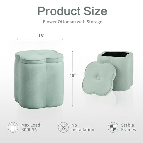 Crestview Collection Foot Rest Ottoman with Storage,Chenille Fabric Flower Ottoman for Living Room, Vanity Stool for Bedroom,Floor Pouf for Home Decor,Seafoam Green,18 inches - color: Seafoam Green
