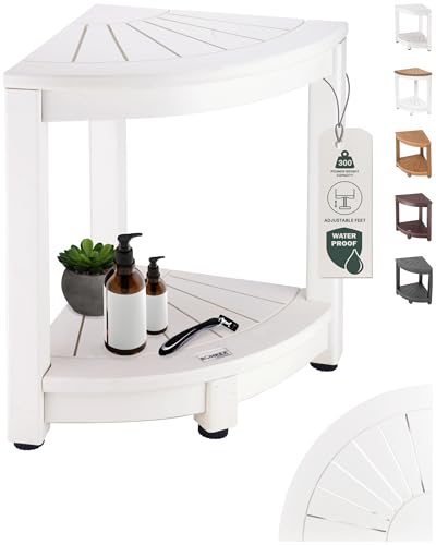 ROHKEX Waterproof Corner Shower Stool - White Waterproof Shower Bench for Shaving Legs & to Sit On - Easily Assembled Corner Bench & Shelf - Restroom Organizer - Restroom Home Decor Gift Idea - color: White