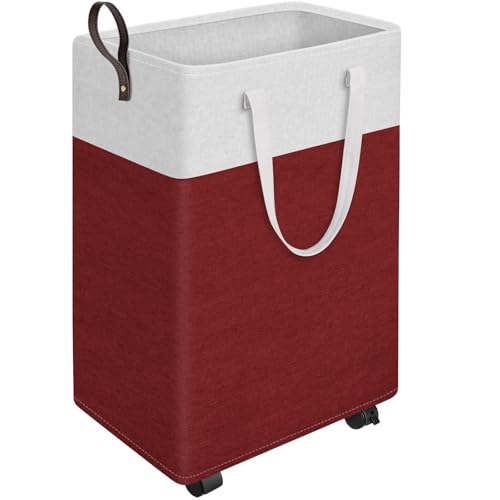 HomeHacks 90L Large - Capacity Rolling Laundry Basket, Laundry Hamper with 4 Smooth Wheels, Collapsible Waterproof Clothes Basket, Freestanding Hamper with Handles for Bedroom/Dorm/Laundry Room (Red) - color: Red, size: 90L