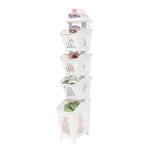 4-Tier Plastic Laundry Hamper Sorter with Wheels,Tiered Laundry Basket Organizer with 4 Removable Baskets,Rolling Laundry Storage Cart for Bathroom,Bedroom,Kitchen (4-Tiers) - color: 4-Tiers