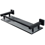 Alise Bathroom Glass Shelf with Stainless Steel Railing, Matte Black Small Tempered Glass Floating Wall Shelf Over The Toilet, 16 inch - color: Matte Black, size: 16 Inch