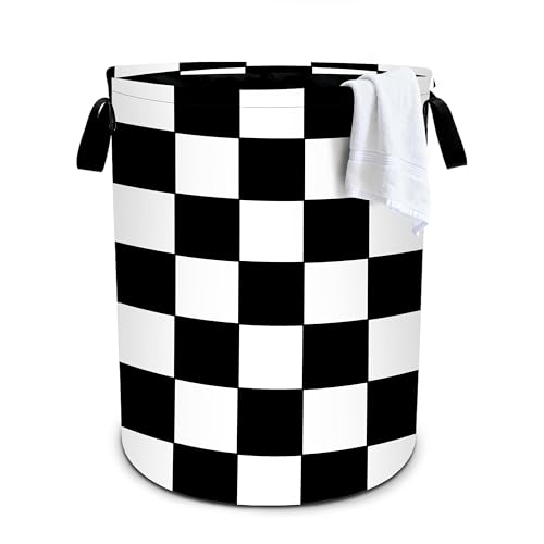 Black White Checkered Laundry Basket Storage Bin Foldable Laundry Hamper Clothes Storage Bucket Organizer 19.6x15.7 Inch For Laundry Room/Bedroom/Bathroom - color: Black White Checkered