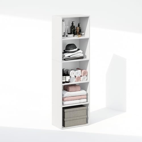 Furinno Reed Closet Organizers and Storage, 5-Tier Closet Organizer, Open Shelf Closet Storage, for Wardrobe, Bedroom, Living Room, White - color: White, size: 5-Tier, 15.8"W