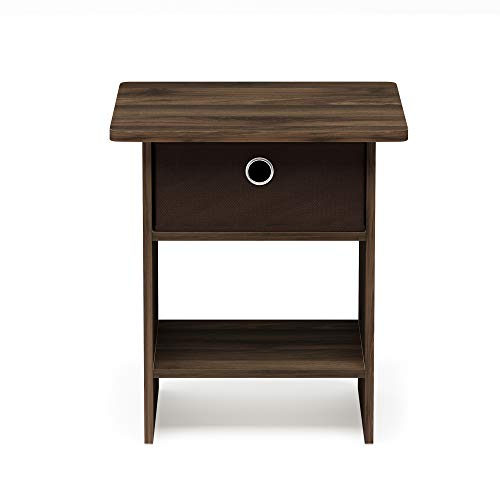Furinno Dario End Table / Side Table / Night Stand / Bedside Table with Bin Drawer, 1-Pack, Columbia Walnut/Dark Brown - color: Columbia Walnut/Dark Brown, size: 1-Pack, Upper Bin