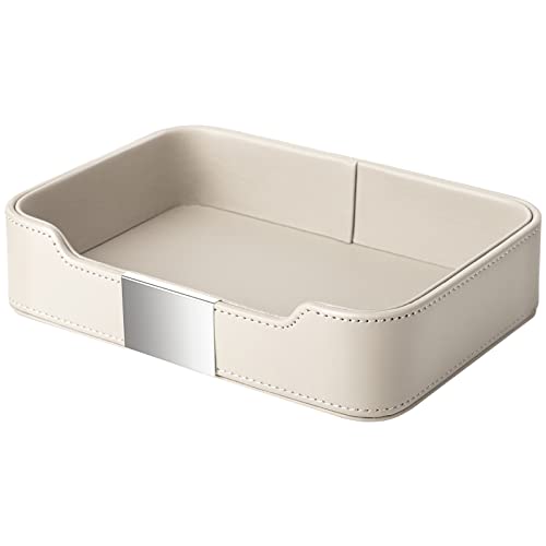 SANZIE Luxury Leather Tray Desktop Storage Catchall Organizer Decorative Tray for Entryway Table to Hold Jewelry Watch Keys Phone Wallet (Metal Silvered, Grey) - color: Grey (Silver)