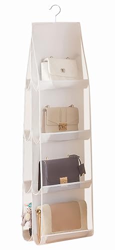 MURRI&MURRDI Hanging Handbag Organizer for Closet, Purse Storage Hanger with 8 Easy Access Clear Pockets, Womens Tote Bag Pocketbook Holder for Door Wall Wardrobe, Space Saving Organization, White - color: B-White