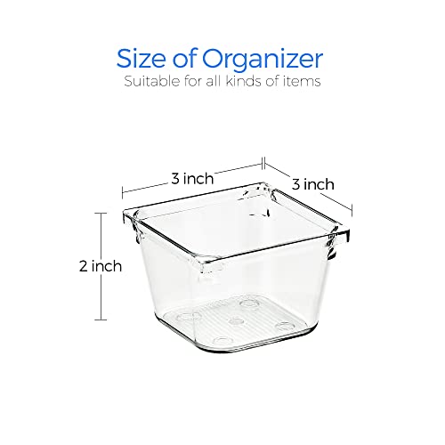 Ravinte 6 Pack Drawer Organizer - 3" X 3" Plastic Storage Bins, Acrylic Organizers with Non-Slip Pads Clear Desk Storage Tray for Makeup, Jewelries, Kitchen Utensils, Bathroom and Office - size: 3" x 3"